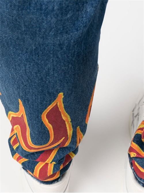 Straight leg jeans with flame print PALM ANGELS | PMYA012F22DEN0074525